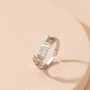 Zodiac Gemini Letter Decor Cuff Ring Silver